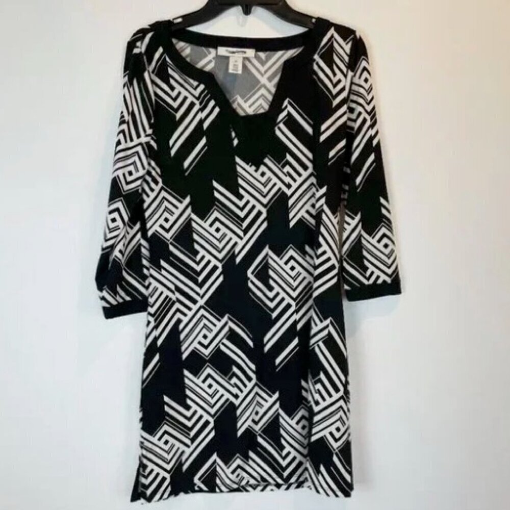 NWOT White House Black Market Geometric Print Tunic Dress - White/Black - Picture 1 of 3